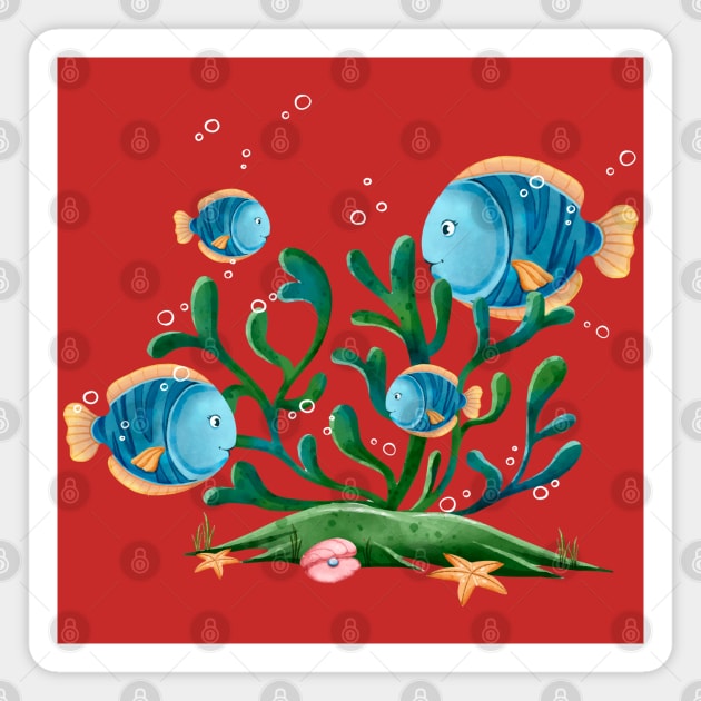 Watercolor Blue Fish Ocean Magnet by Mako Design 